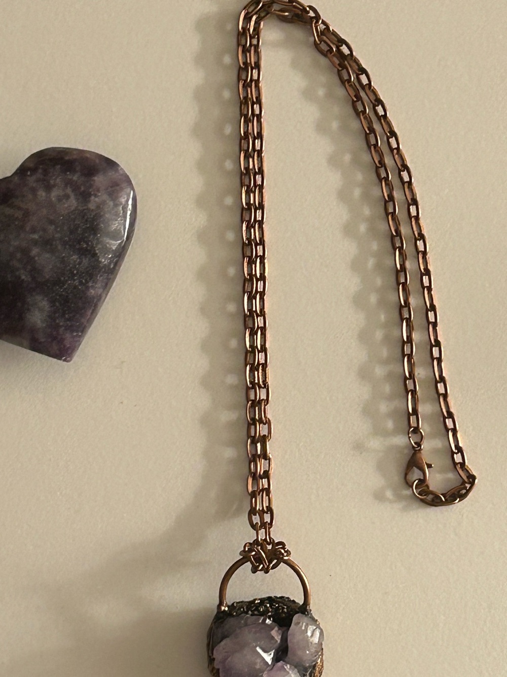 NWOT Necklace Artisan Amethyst crystals, Brutalist copper sculpture, chain - Picture 11 of 12